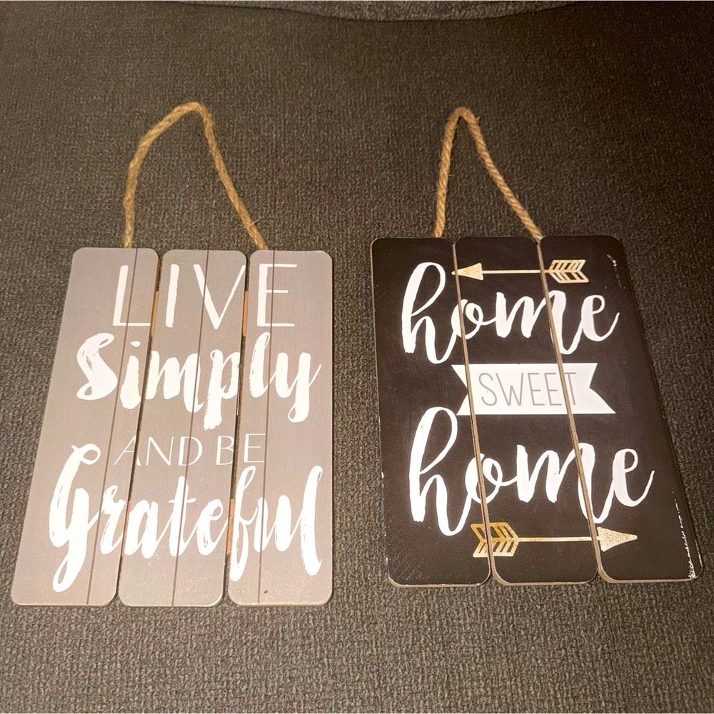 Set of 2 Rustic Wood Hanging Plaques "Live Simply" & "Home Sweet Home" box 2